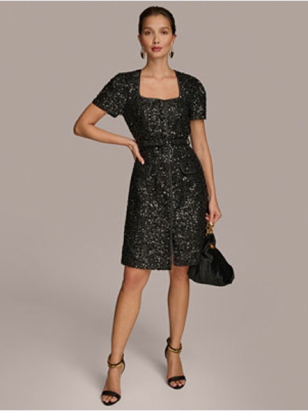 Donna Karan New York Women's Black Sequin Belted Dress